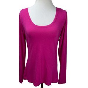 Lucy Pink Solid Pima Cotton Trapeze Long Sleeve Knit Top Workout T-Shirt Tunic